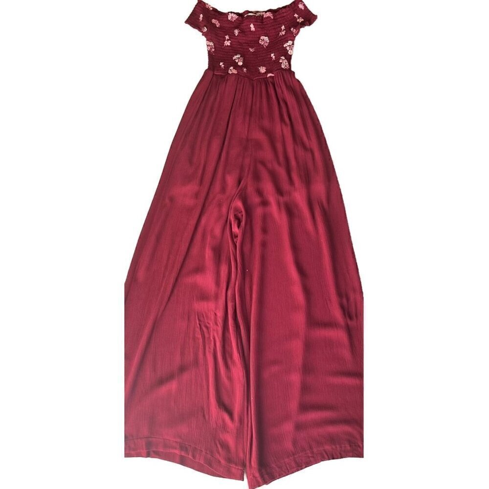 Taylor & Sage Womens Burgundy Stretch Off The Shoulder Wide Leg Jumpsuit Size S - Picture 13 of 14